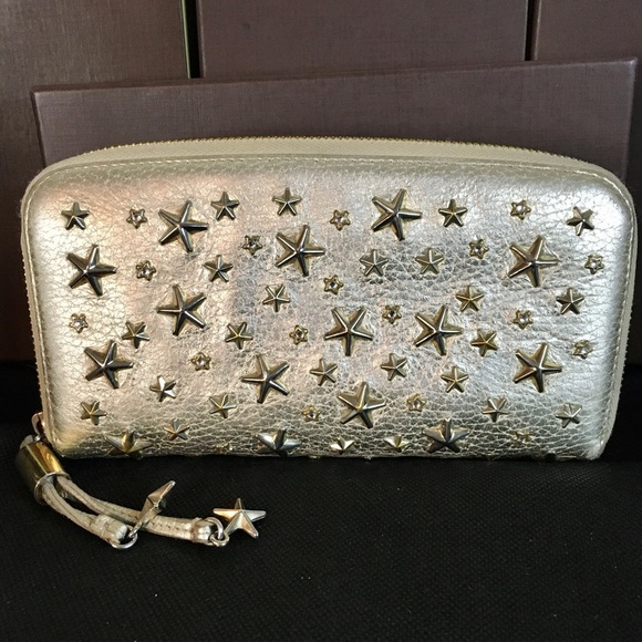JIMMY CHOO Metallic Gold Lambskin & Silver and Gold Stars Continental Zip Wallet - Picture 3 of 17